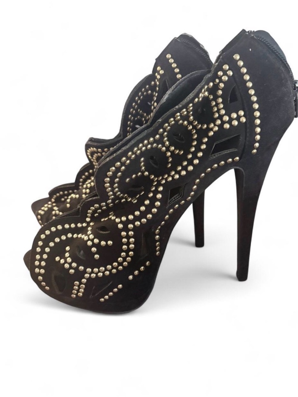 Shoe Dazzle Black Studded Cutout Peep-Toe Stiletto Booties - Picture 2 of 2